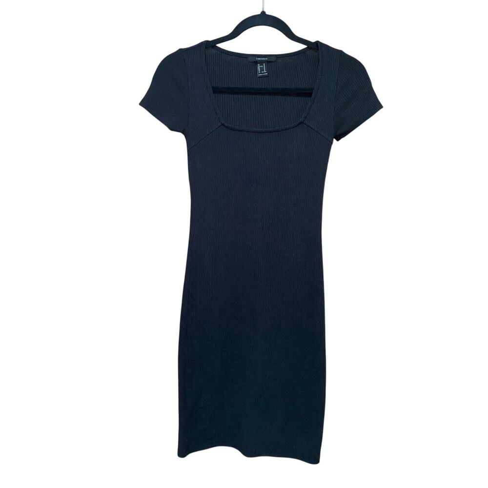 Vintage Forever 21 Ribbed Dress - Dark Gray Square Neck